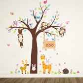 Vwist Muursticker Kinderkamer - Zoo - Giraffe - Aapjes - XXL Muursticker - 105 x 105 CM