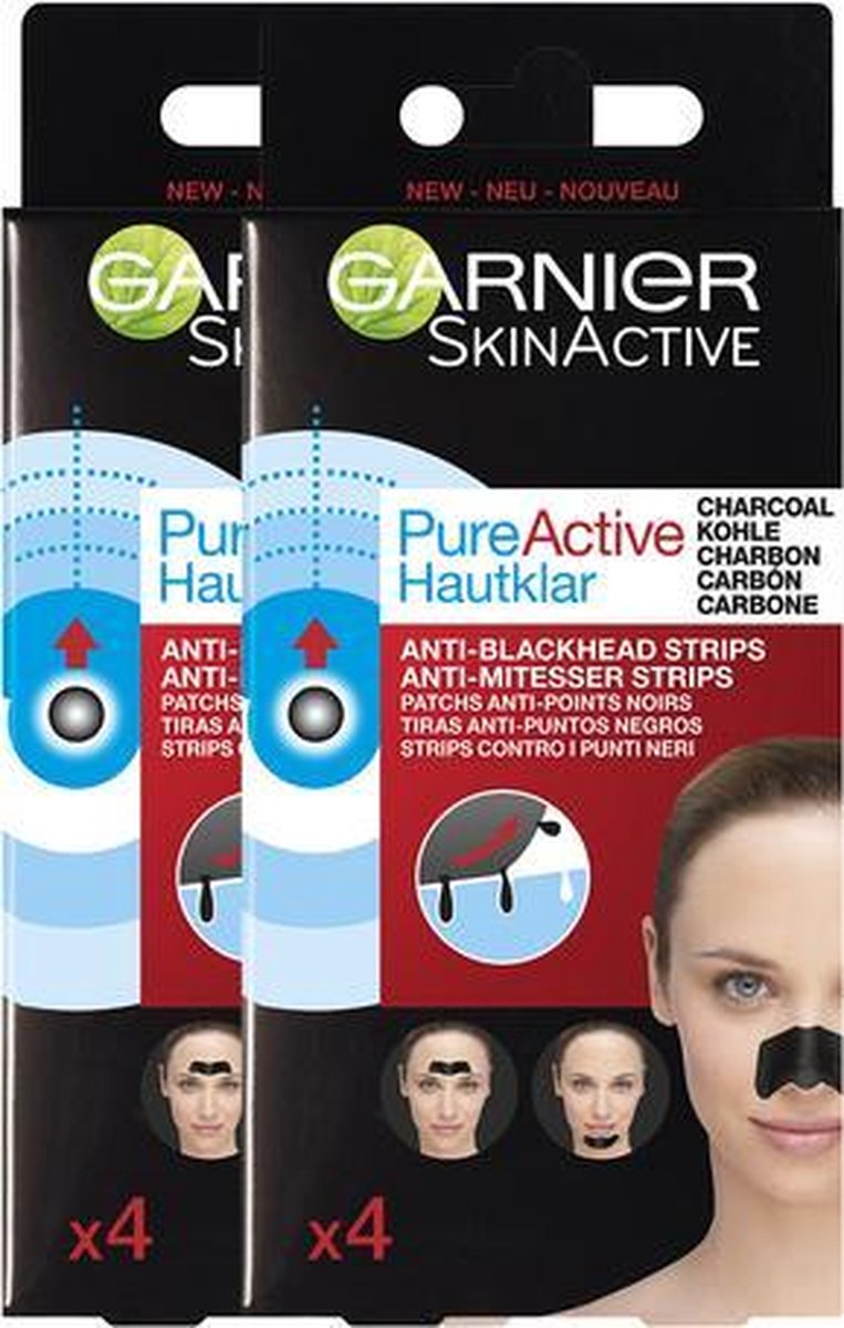 Garnier Skinactive Face SkinActive PureActive Nose strips Charcoal - 2 x 4 Stuks - Tegen mee-eters,