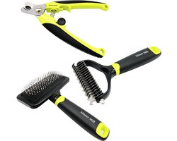 Mister Mill Voordeel Set : Professionele Slicker Hondenborstel - Kattenborstel en Nagelknipper en Ondervacht Kam - Nageltang