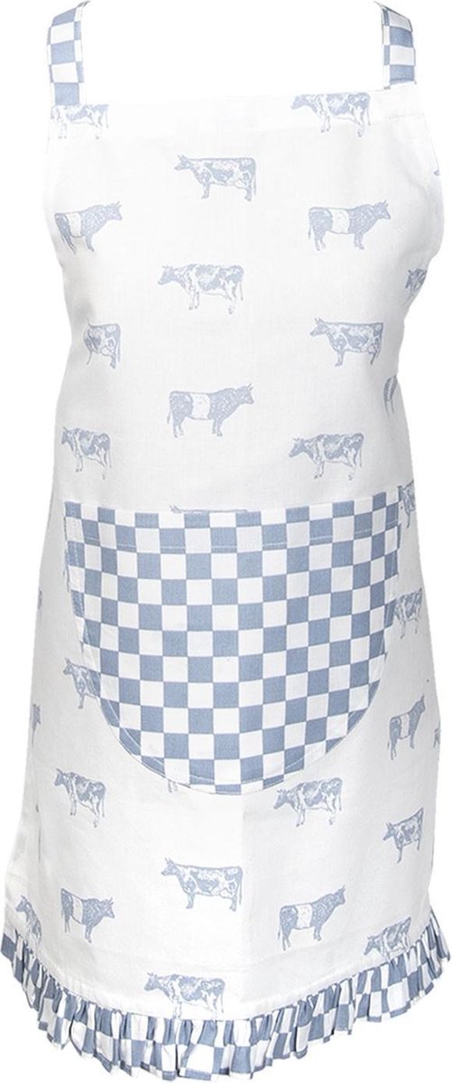 Clayre & Eef Keukenschort Kinderen 48x56 cm Blauw Wit Katoen Koeien Kookschort