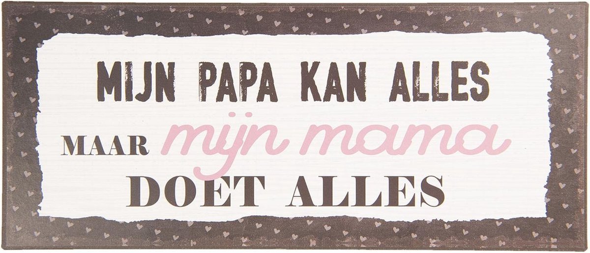 Clayre & Eef Tekstbord 13x30 cm Wit Zwart Metaal