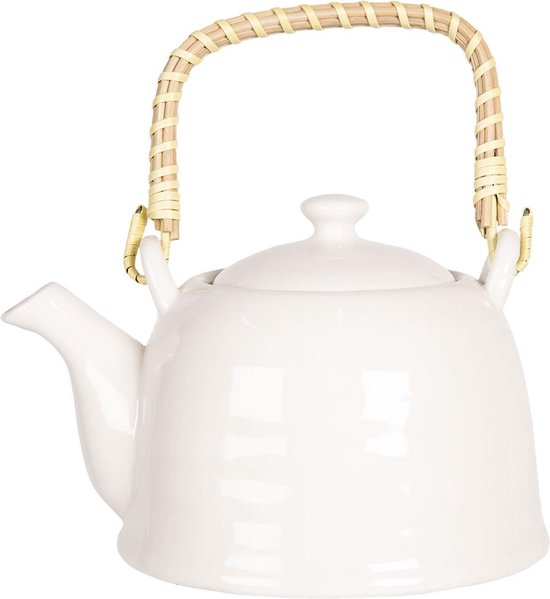 Clayre & Eef Theepot met Filter 600 ml Wit Porselein Rond Theekan Cadeau voor haar Chinese Theepot