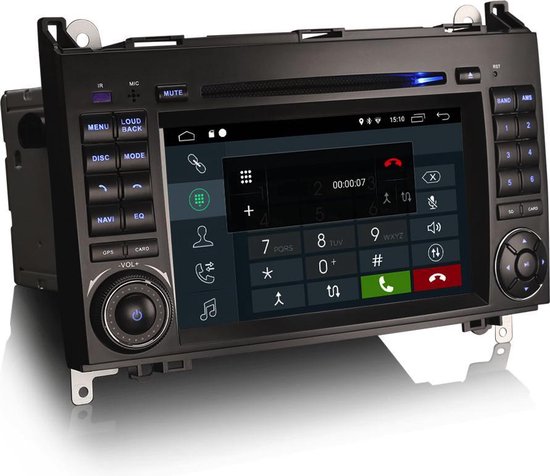 Zwarte autoradio met touchscreen met telefoon-kiezer.