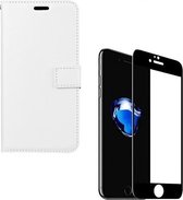 iPhone 7 Plus / 8 Plus - Bookcase wit - portemonee hoesje + 2X Full cover Tempered Glass Screenprotector