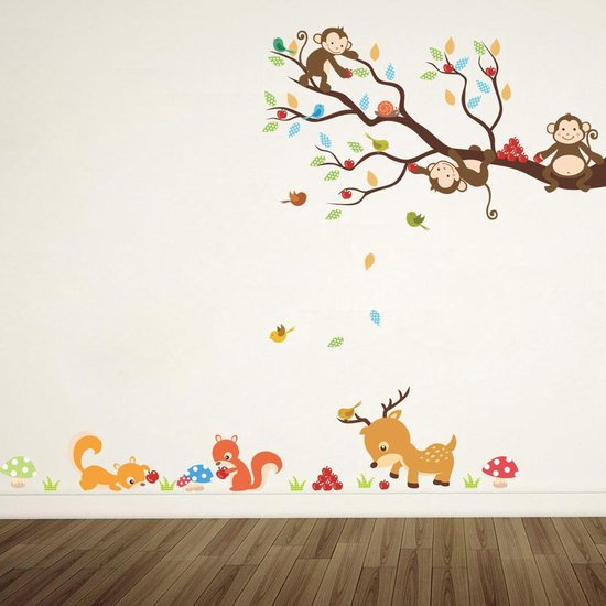 Vwist Muursticker Kinderkamer - Aapjes - Dieren - 115 x 90 CM