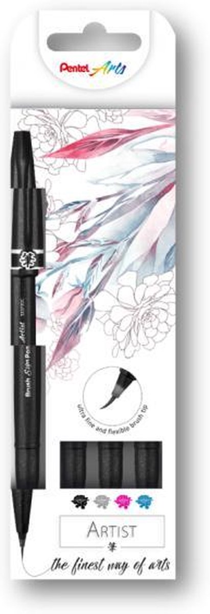 Pentel - Brush Sign Artist Pen - 4 Kleuren Z/R/G/LB