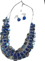 Petra's Sieradenwereld - Ketting blauw schelp met bijpassende oorbellen