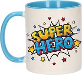 Super hero cadeau mok / beker wit en blauw met sterren 300 ml