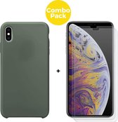 iPhone Xs Max Telefoonhoesje  met 2 x Screenprotector | Siliconen Soft Touch Smartphone Case Back Cover  | Gehard Beschermglas | Groen