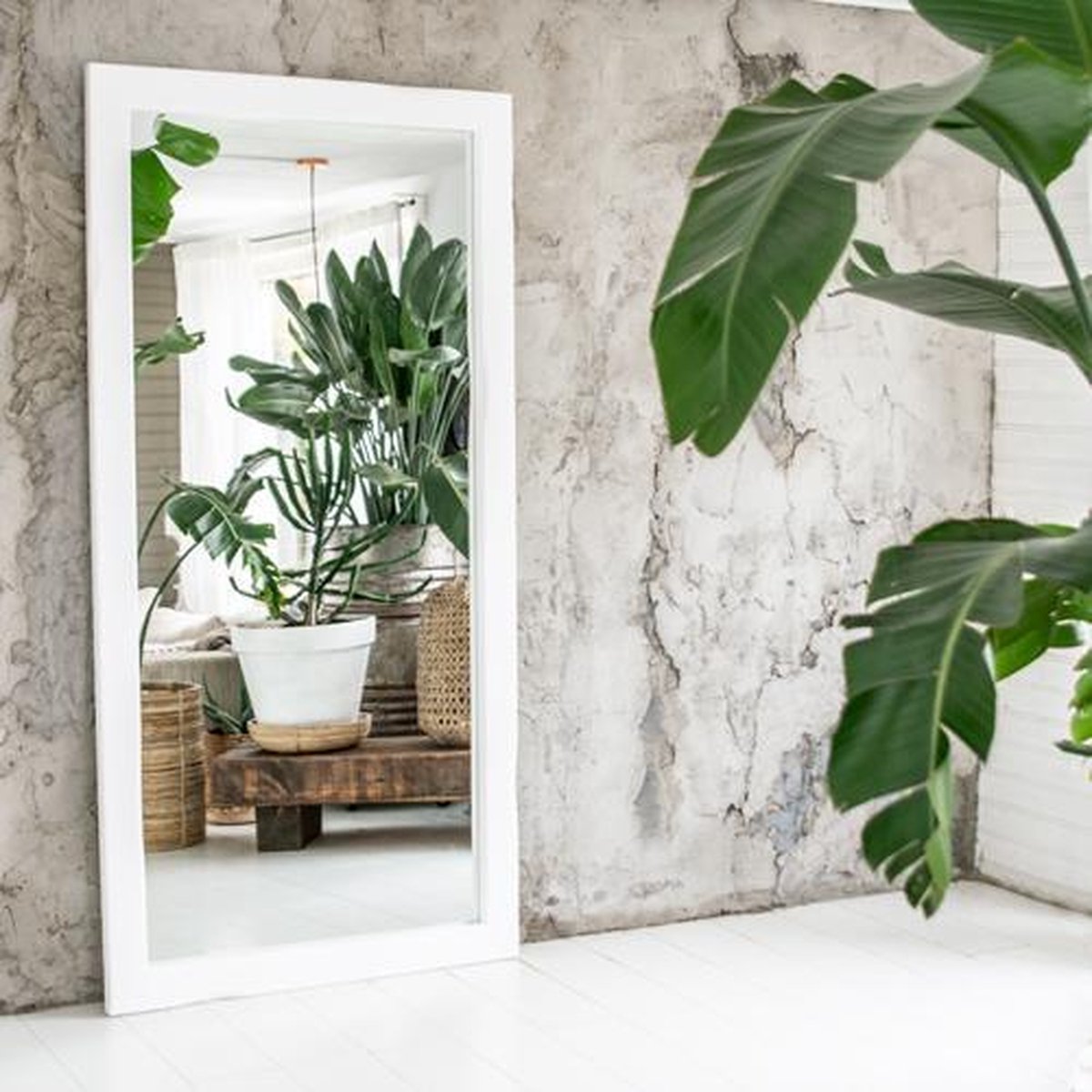 - Exclusives - spiegel lijst hout wit â€“ 200x100 - spiegels XL - staand en ophangbaar - Merkloos