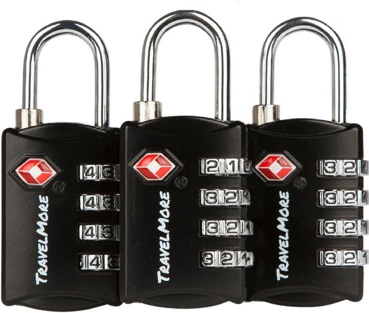 TravelMore TSA Kofferslot 4 Cijferig - 3 stuks - Reisslot Reis Cijferslot Cijferhangslot - Hangs