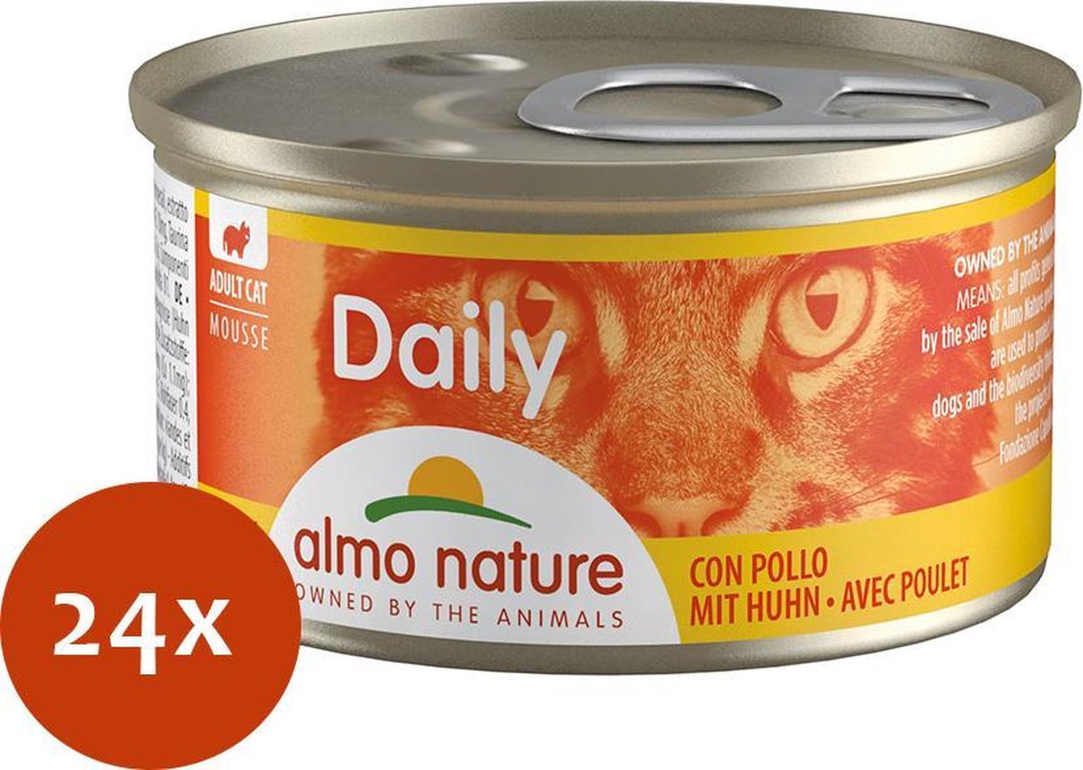 Almo Nature Natvoer voor Katten - Daily Menu Mousse - Glutenvrij - Graanvrij - 24 x 85g - Mousse met Kip