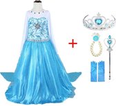 WiseGoods Frozen Elsa - Jurk en set voor Meisjes - Prinsessen - Verkleedkleding - Kinderkostuum - 10-11 jaar - 140-146 - Blauw