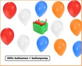 400x Ballonnen rood/wit/blauw/oranje met elektrische ballonpomp - EK voetbal hockey sport evenement festival koningsdag  holland nederland  rood wit blauw oranje thema feest