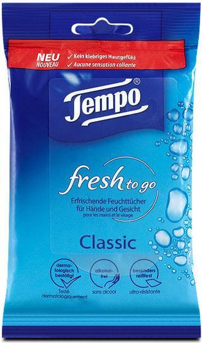 Goedkoopste Tempo Fresh To Go - Vochtige Hygiënische Doekjes - Voor Onderweg - Hygiëne to go - Handige schoonmaakdoekjes - Hygiëne