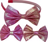 Jessidress® Hoofdband Meisjes Haarband Haar Diadeem met Haar clips Metallieke Haar strikjes - Roze
