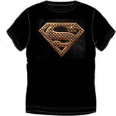 Superman heren t-shirt, volwassenen, zwart met bronskleurige opdruk, maat S