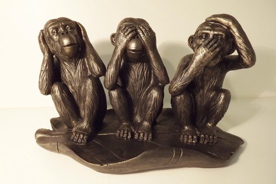 bol.com | Horen zien zwijgen apen beeld zittend in blad 14 x27x16cm