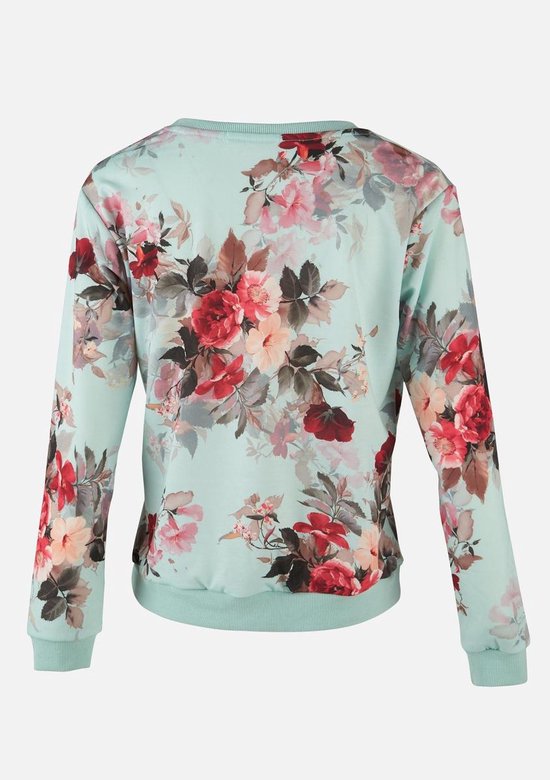 LOLALIZA Sweater met ronde nek en bloemenprint - Groen - Maat 44 | bol.com