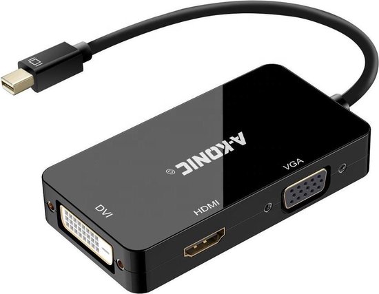 A-Konic Mini DisplayPort naar HDMI, VGA en DVI Adapter - 0,3 m - Zwart - AKonic