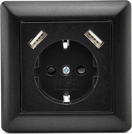 Homra Brock USB Stopcontact Zwart - Inbouw Wandcontactdoos - Glanzend  Kunststof -... | bol.com