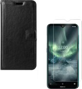 Nokia 6.2 Portemonnee hoesje zwart met 2 stuks Glas Screen protector