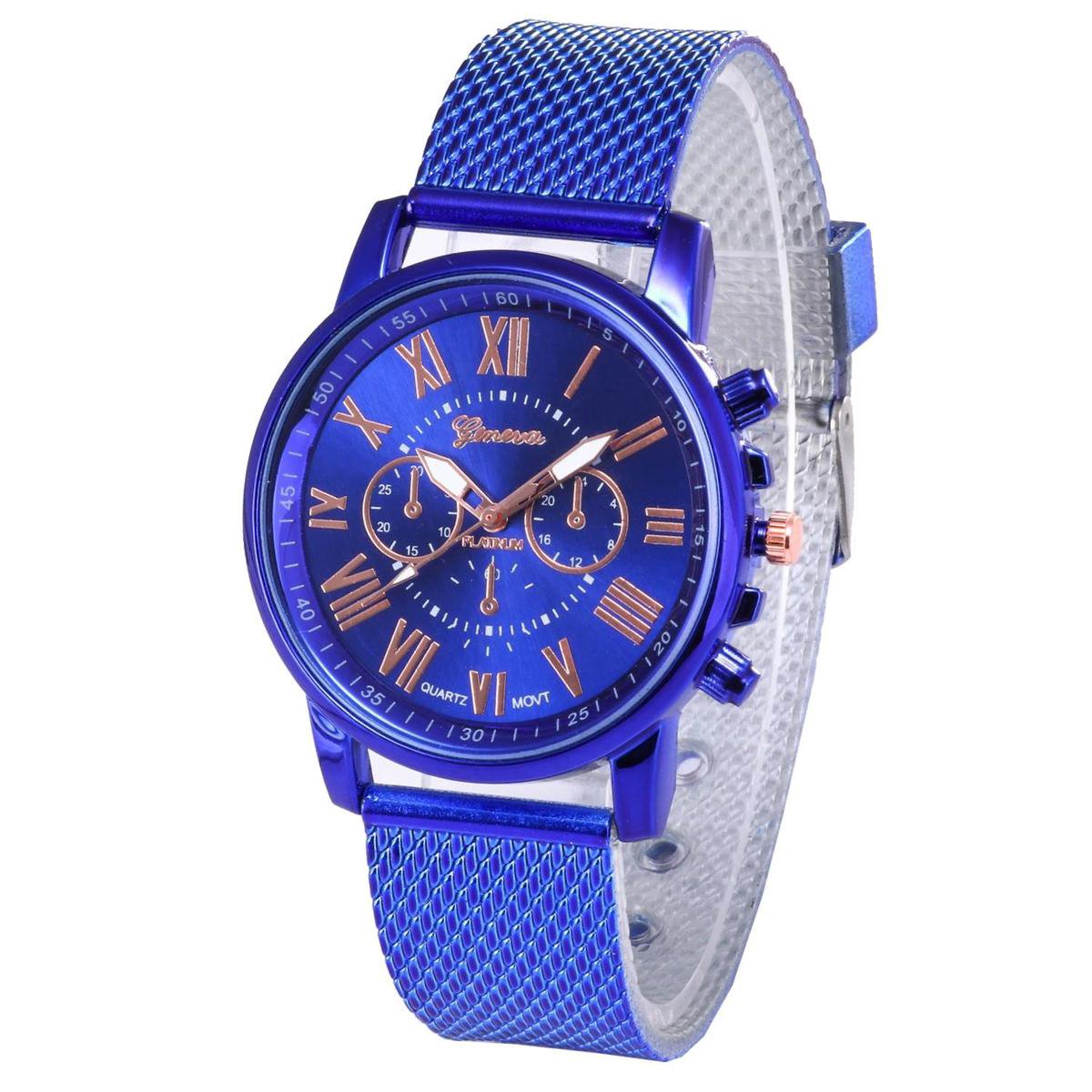 Fako® - Horloge - Geneva - Roman - Mesh Look - Ø 40mm - Donkerblauw