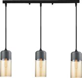 Meeuse-Led - Hanglamp - Set - Brown - 3 stuks - Hoogte 33 cm - Breedte 13 cm - Hanglampen Eetkamer - Woonkamer - Zwart - Glas - Modern - E27 - Cilinder