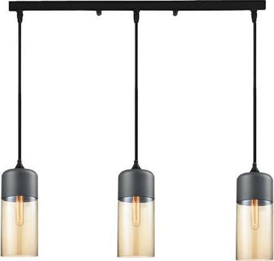 Meeuse-Led - Hanglamp - Set - Brown - 3 stuks - Hoogte 33 cm - Breedte 13 cm - Hanglampen Eetkamer - Woonkamer - Zwart - Glas - Modern - E27 - Cilinder