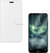 hoesje Geschikt voor: Nokia 7.2 Portemonnee Wit met 2 stuks Glas Screen protector