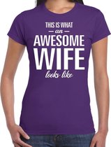 Awesome wife - geweldige vrouw / echtgenote cadeau t-shirt paars dames - Moederdag/ verjaardag cadeau L