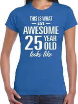 Awesome 25 year / 25 jaar cadeau t-shirt blauw dames XL