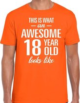 Awesome 18 year / 18 jaar cadeau t-shirt oranje heren L