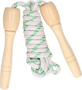 Springtouw wit/groen 230 cm met houten handvatten speelgoed - Buitenspeelgoed - Sportief speelgoed voor kinderen en volwassenen
