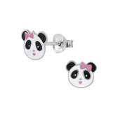 Joy|S - Zilveren Panda oorbellen roze strik