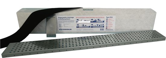 Gouttière de ligne - Hydrorock de drainage - Hydroblob - Hydrorock LG34 - Gouttière de ligne complète avec grille de drainage en acier inoxydable - aucune tuyauterie requise - installation facile - prévention des inondations (15x20x120 cm)
