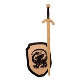 Houten roofridder zwaard en ridderschild met zwarte draak