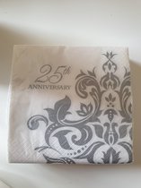 Witte servetten met zilveren opdruk 25th anniversary