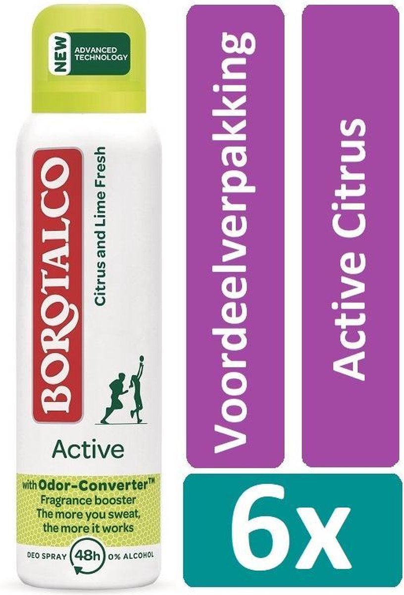 Borotalco Deodorant Spray 150 ml Active Citrus 6 stuks Voordeelverpakking