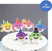 Cupcake Toppers | Cocktailprikkers |  Baby Shark | Babyshark | Haai | Taartversiering | 24 Stuks