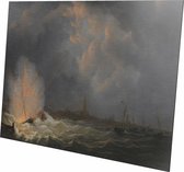 De ontploffing voor Antwerpen van kanonneerboot | Martinus Schouman | 1832 | Wanddecoratie | Aluminium | 90CM x 60CM | Schilderij | Foto op aluminium | Oude meesters