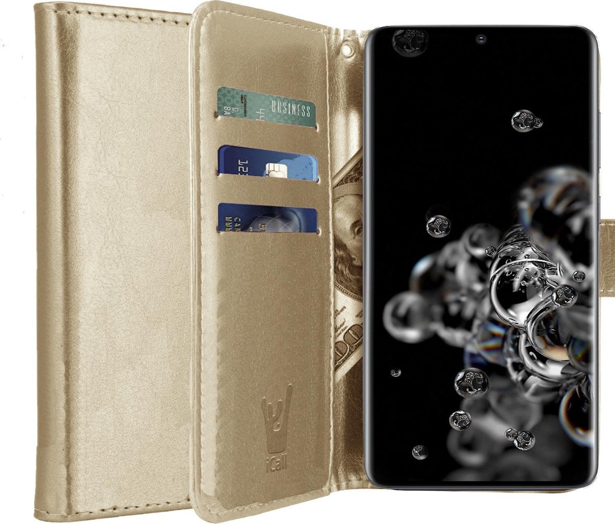 Hoesje geschikt voor Samsung Galaxy S20 Ultra - Book Case Kunstleer Pasjeshouder Goud