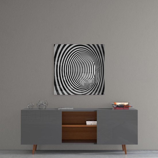 Insigne Glazen Schilderijen - De illusie Glasschilderij -Abstract - Zwart - Wit - 50x50 cm