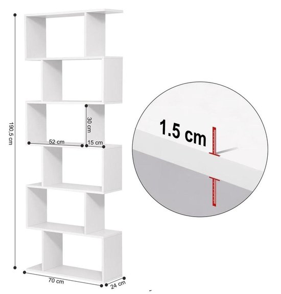 Bobbel Home - Boeken kast - Witte Opbergkast met Schappen - Ruime Opslagcapaciteit - Stabiel en Veilig - Boekenrek - 70x24x190,5 cm van Bobbel Home — afbeelding 2