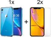 iPhone XR hoesje shock proof case transparant cover - 2x iPhone XR screenprotector glas