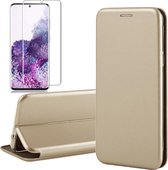 Hoesje geschikt voor Samsung Galaxy S20 - Screen Protector GlassGuard - Book Case Leer ThinShield Goud & Screenprotector