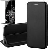 Hoesje geschikt voor Samsung Galaxy S20 Ultra - Screen Protector FullGuard - Book Case Leer ThinShield Zwart & Screenprotector