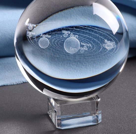 WiseGoods - Boule de verre de système solaire de Luxe - Base en Crystal - Sphère de planètes miniatures 3D - Globe - Home Decor - Astrophile - Planètes