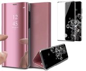 Samsung S20 Ultra Hoesje en Samsung S20 Ultra Screenprotector - Samsung Galaxy S20 Ultra Hoesje Book Case Spiegel + Screenprotector Full - Roségoud