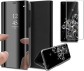 Samsung S20 Ultra Hoesje en Samsung S20 Ultra Screenprotector - Samsung Galaxy S20 Ultra Hoesje Book Case Spiegel + Screenprotector - Zwart